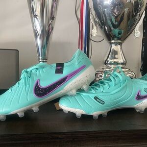 Nike Teal/Aqua Soccer Cleats with Purple Swoosh